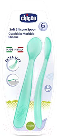 Набор столовых ложек для кормления Chicco Мягкая силиконовая (2шт, голубой)