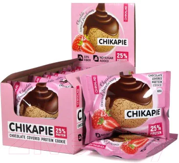Протеиновое печенье Chikalab Клубника в шоколаде (9х60г)