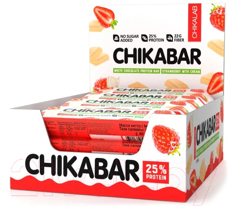 Набор протеиновых батончиков Chikalab Клубника со сливками (20х60г)