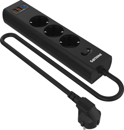 Сетевой фильтр Philips CHP4336BA/51 (2м, 3 розетки, черный)