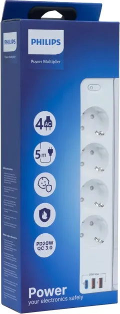 Сетевой фильтр Philips CHP4346WC/51 (5м, 4 розетки, белый) — фото 2