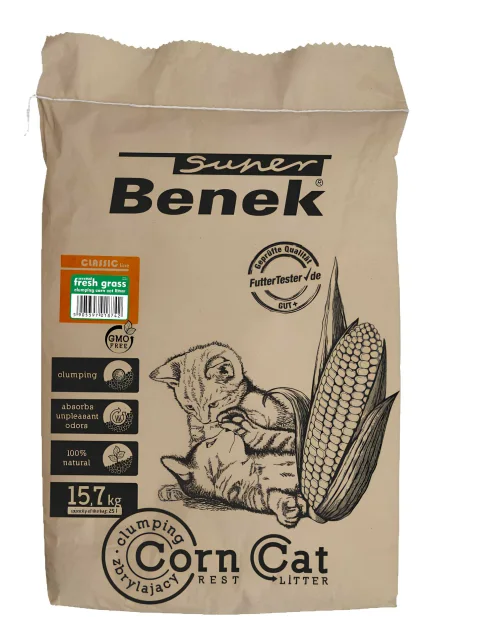 Наполнитель для туалета Super Benek Corn Cat Свежая трава (25л/15.7кг)