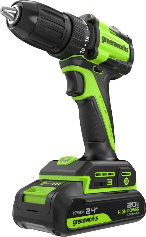Аккумуляторная дрель-шуруповерт Greenworks DD345 бесщеточная 24V / 3708307CUC (с 2-мя АКБ 2Ач и ЗУ)