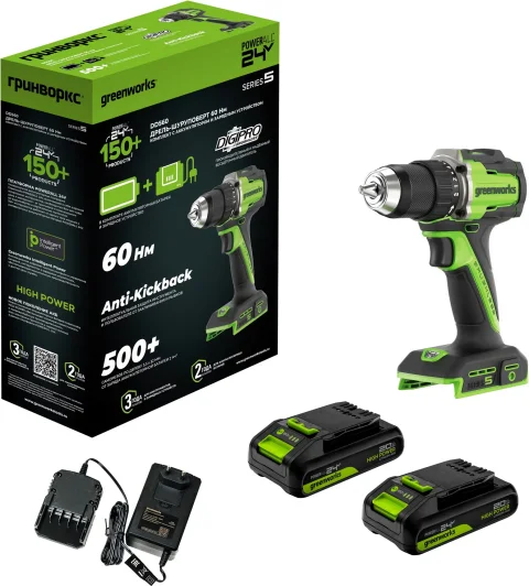 Аккумуляторная дрель-шуруповерт Greenworks DD560 / 3708407CUC