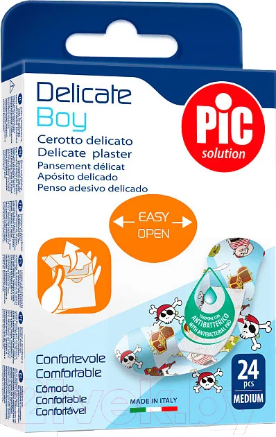Пластырь Pic Solution Delicate с антибактериальной подушечкой (19x72мм, 24шт)