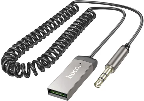 Bluetooth адаптер для автомобиля Hoco E78 с кабелем (металлик)