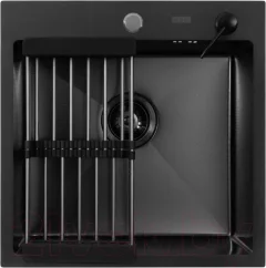 Мойка кухонная Arfeka Eco AR 50x50 + CL AR + DS AR (Black Decor PVD Nano, с дозатором и коландером) — фото 1
