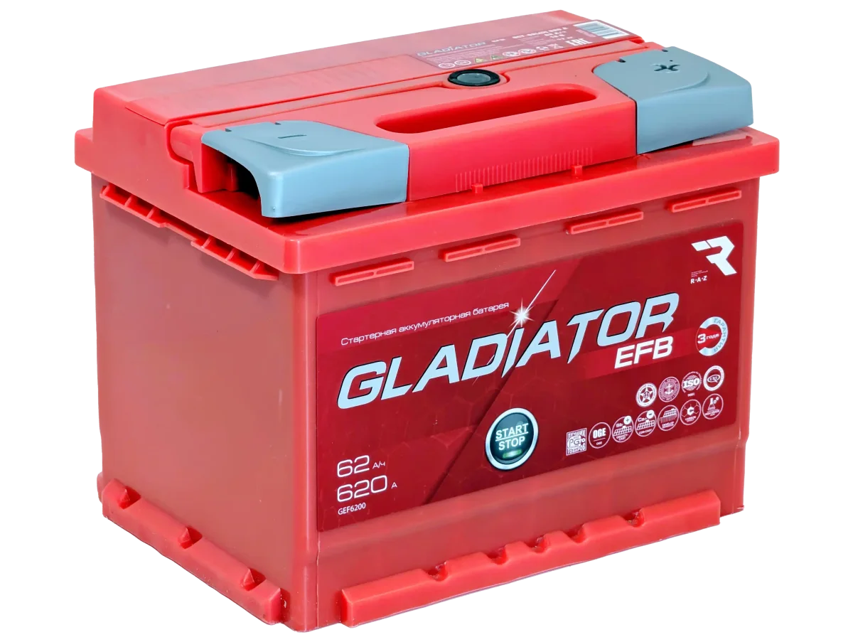 Автомобильный аккумулятор Gladiator EFB R+ (62 А/ч)