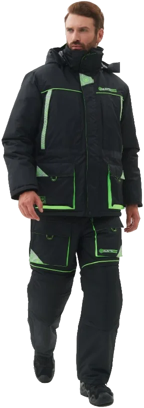 Костюм для охоты и рыбалки Huntsman Elbrus -35°C (р.60-62/182-188, черный/лайм)