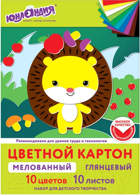 Набор цветного картона Юнландия Мелованный Extra / 113548 (10л)