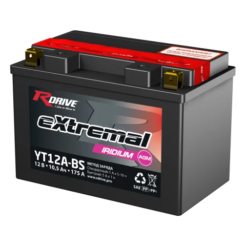 Мотоаккумулятор RDrive eXtremal Iridium YT12A-BS (10.5 А/ч)