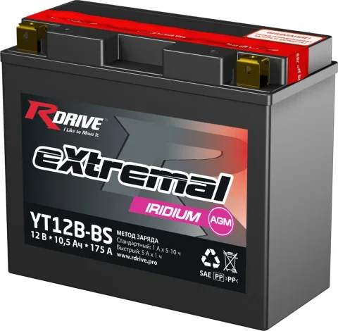 Мотоаккумулятор RDrive eXtremal Iridium YT12B-BS (10.5 А/ч)