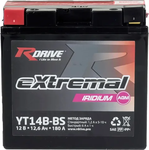 Мотоаккумулятор RDrive eXtremal Iridium YT14B-BS (12 А/ч)
