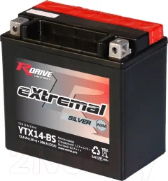 Мотоаккумулятор RDrive eXtremal Silver YTX14-BS (12.6 А/ч) — фото 3