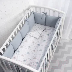 Комплект постельный для малышей Perina Fancy Слоники / F3-01.10 (3 предмета, голубой) — фото 1