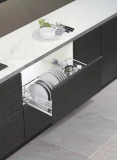 Корзина-сушка выдвижная AKS Flat Line с сушкой 90 и доводчиком (хром) — фото 7