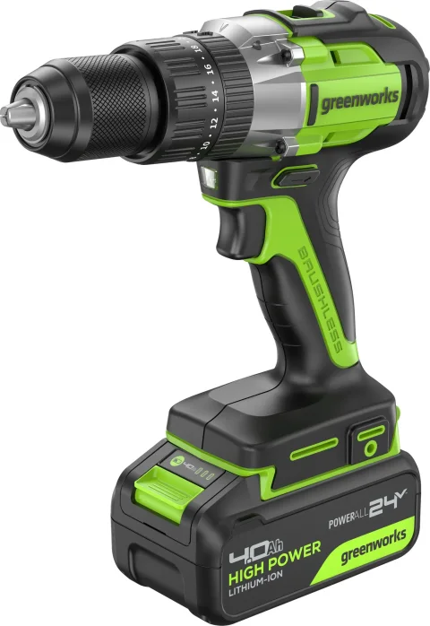 Аккумуляторная дрель-шуруповерт Greenworks GD24DD60 бесщеточная 24V / 3704107CUB (с АКБ 4Ач и ЗУ)