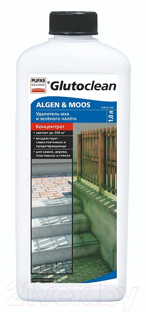 Средство для очистки древесины Pufas Glutoclean Удалитель мха и зеленого налета Концентрат (1л)
