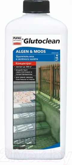Средство для очистки древесины Pufas Glutoclean Удалитель мха и зеленого налета Концентрат (1л) — фото 3