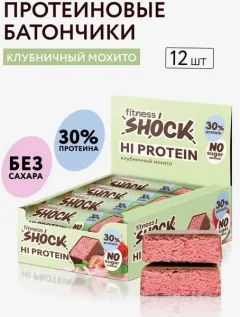 Набор протеиновых батончиков FitnesShock Hi Protein Со вкусом клубники и мяты (12x40г) — фото 10