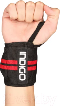 Напульсник для пауэрлифтинга Indigo Sport IN202-R (черный/красный) — фото 1