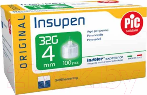 Набор игл для подкожных инъекций Pic Solution Insupen Original G32 0.23x4мм (100шт)