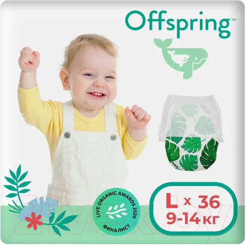 Подгузники-трусики детские Offspring L 9-14кг Тропики / OF02LLEA (36шт)