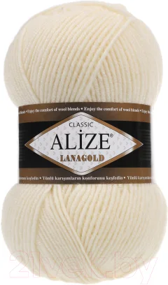 Пряжа для вязания Alize Lanagold 49% шерсть, 51% акрил / 01 (240м, кремовый) — фото 1
