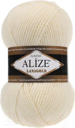 Пряжа для вязания Alize Lanagold 49% шерсть, 51% акрил / 01 (240м, кремовый) — фото 3