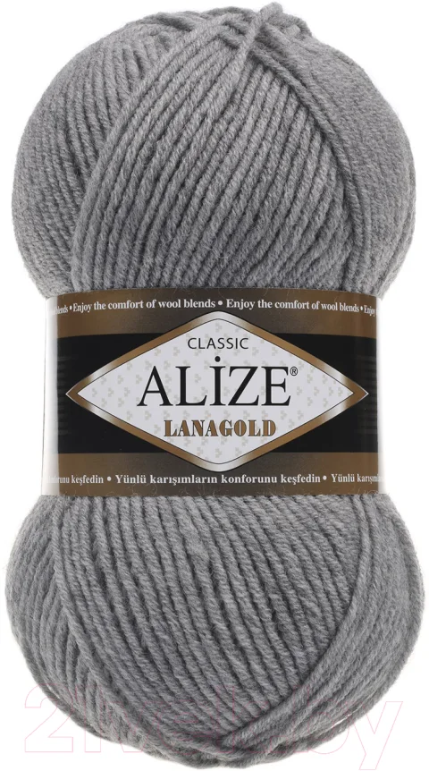 Пряжа для вязания Alize Lanagold 49% шерсть, 51% акрил / 21 (240м, серый меланж)