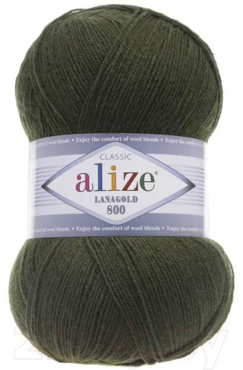 Пряжа для вязания Alize Lanagold 800 49% шерсть, 51% акрил / 29 (800м, хаки)