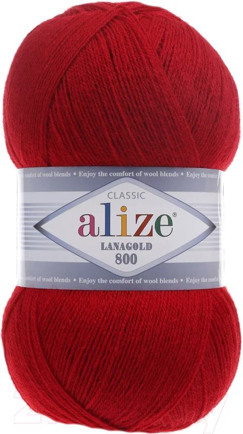 Пряжа для вязания Alize Lanagold 800 49% шерсть, 51% акрил / 56 (800м, красный)