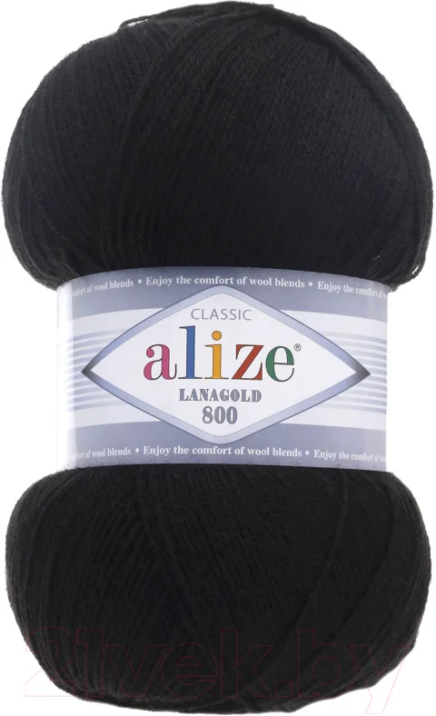 Пряжа для вязания Alize Lanagold 800 49% шерсть, 51% акрил / 60 (800м, черный)
