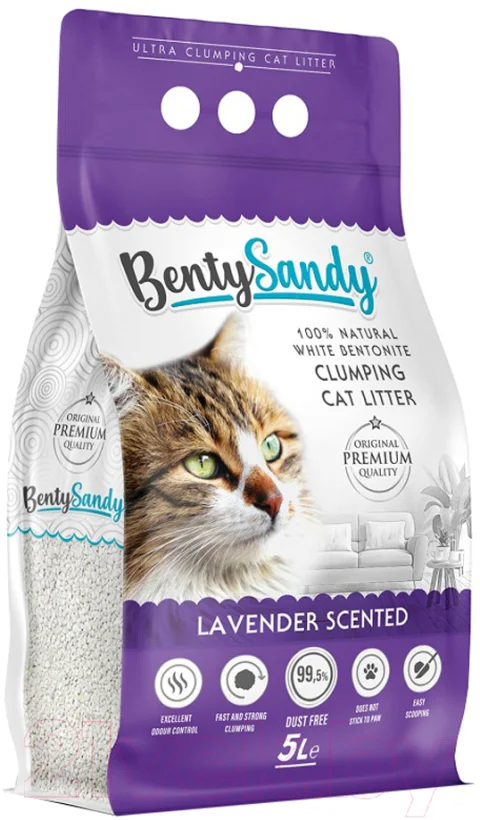 Наполнитель для туалета BentySandy Бентонит комкующийся Lavender Color Granules (5л/4.35кг)