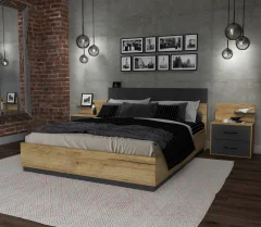 Двуспальная кровать Interline Loft LT-К160 160x200 (дуб золотой/антрацит) — фото 3