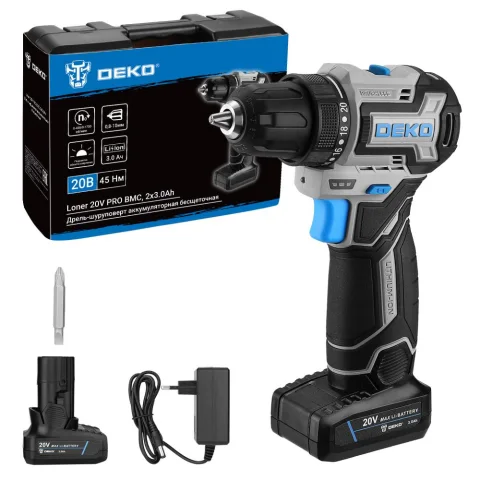 Аккумуляторная дрель-шуруповерт Deko Loner 20V PRO / 085-1010