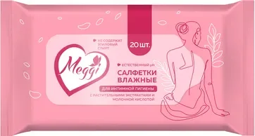 Влажные салфетки для интимной гигиены Meggi с растительными экстрактами и молочной кислотой (20шт)