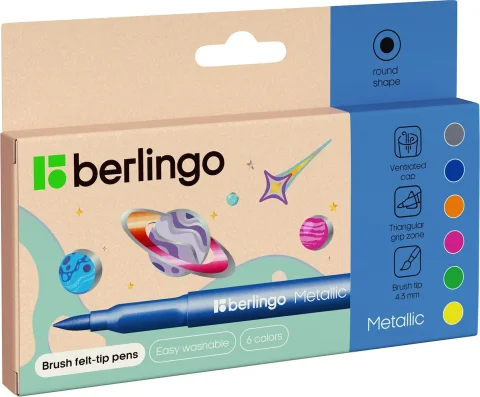 Фломастеры Berlingo Metallic / WP_06006 (6цв)