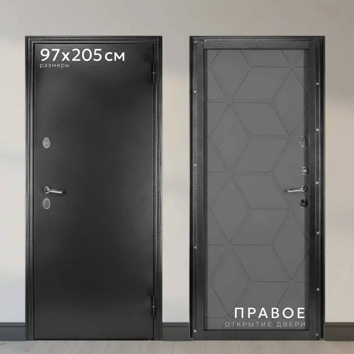 Входная дверь Guard Термо MG75 97х205 правая (черное серебро/серый)