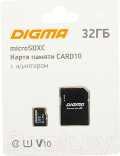 Карта памяти Digma microSDHC 32GB Class 10 CARD10 + adapter / DGFCA032A01 — фото 1