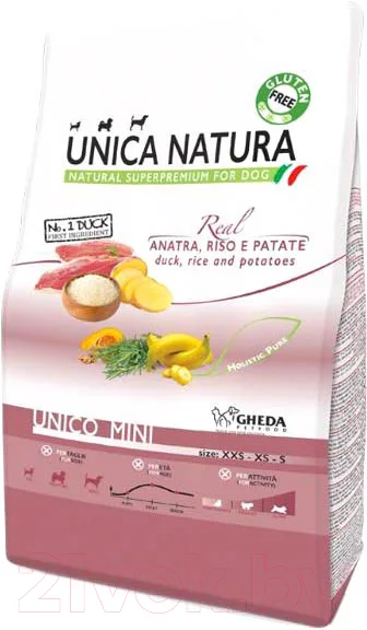 Сухой корм для собак Unica Natura Mini утка, рис, картофель (800г)