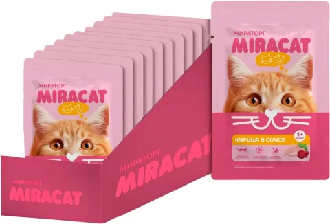 Влажный корм для кошек Мираторг Miracat Для взрослых кошек всех пород с курицей (28x75г)