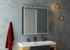 Шкаф с зеркалом для ванной Континент Mirror Box Black Led 80х80 — фото 9