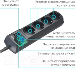 Сетевой фильтр Pilot M-Max (1.8м, 4 розетки, серый) — фото 4