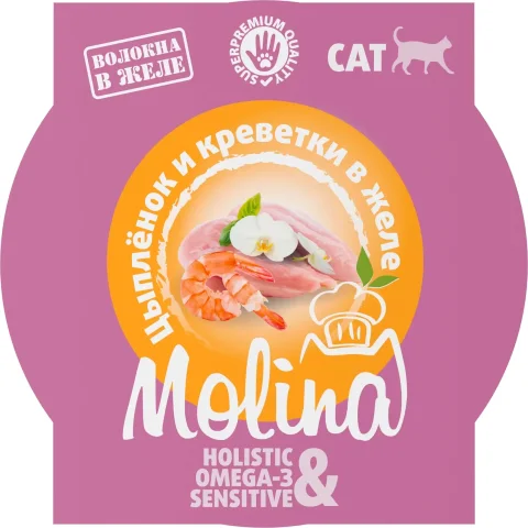 Влажный корм для кошек Molina Цыпленок и креветки в желе (75г)