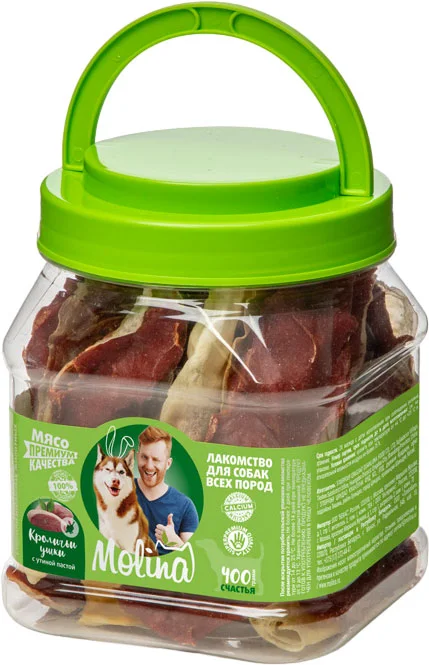 Лакомство для собак Molina Кроличьи ушки с утиной пастой (400г)