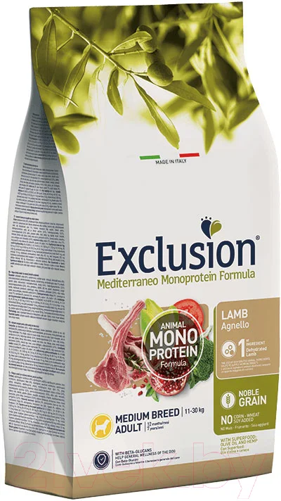 Сухой корм для собак Exclusion Monoprotein Lamb Noble Grain средних пород с ягненком / NGALM12 (12кг)