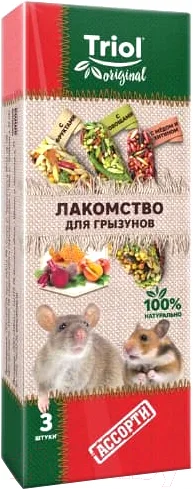 Лакомство для грызунов Triol Original для грызунов ассорти / 40161013 (3шт, 75г)