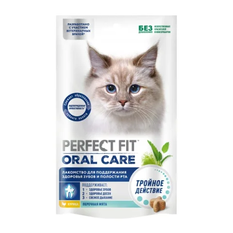 Лакомство для кошек Perfect Fit Для поддержания здоровья зубов и полости рта с курицей и мятой (50г)