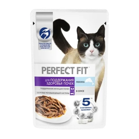 Влажный корм для кошек Perfect Fit Для взрослых кошек Здоровье почек. Лосось (75г)